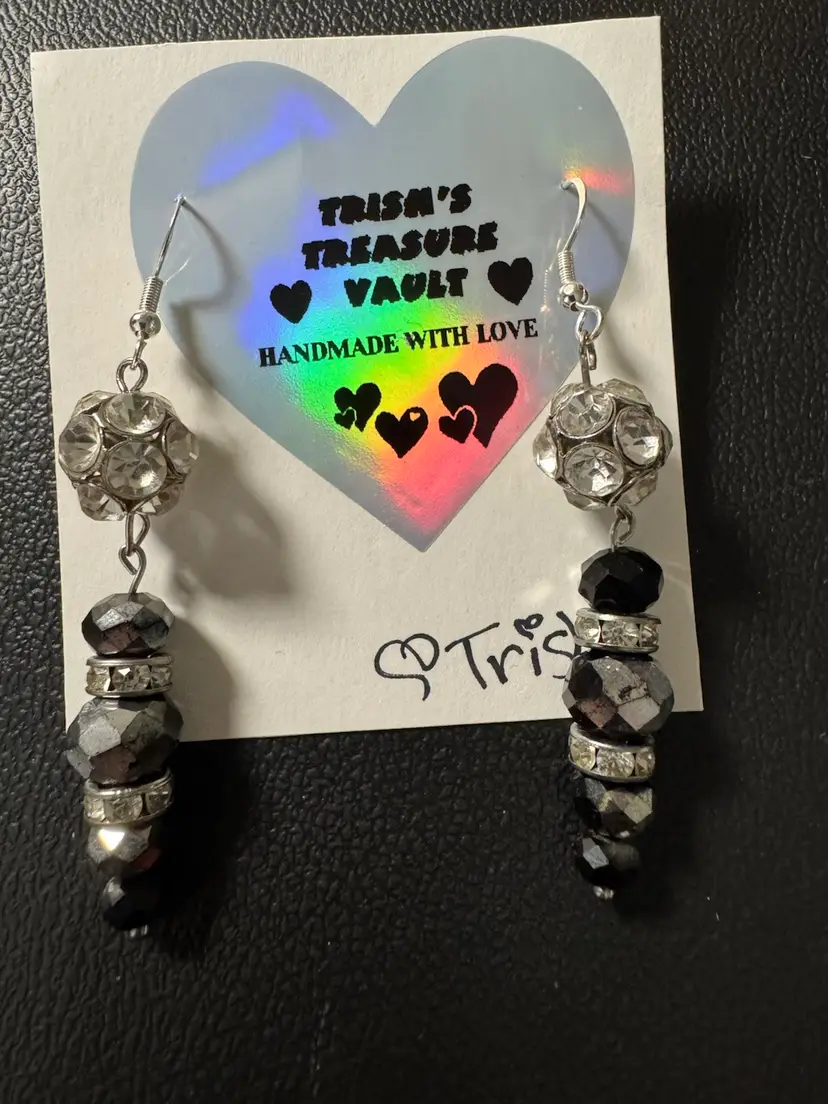 Handmade With Love Rhinestone And Ombré Black Glass Bead Earrings