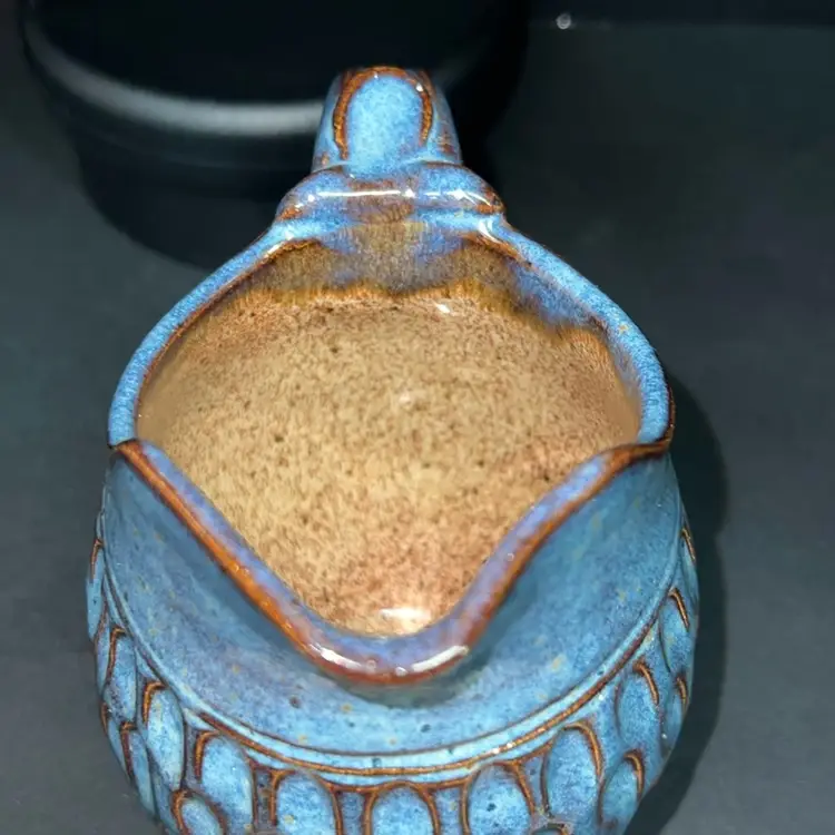 Handmade Art Pottery Pitcher , Blue Glaze, 4” No Condition Issues, Artist Signed