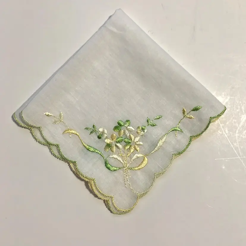 Embroidered Floral Bridesmaid Wedding Handkerchief Cottage Core Granny Vintage