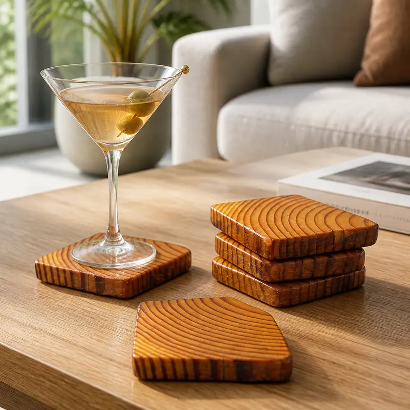 Set of Six Wood Coasters, 3.5" x 3.5"