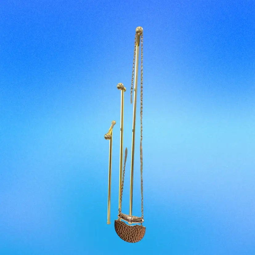 Hammered Metal Half-Moon Pendant Necklace – 33” Long Modern Statement Jewelry