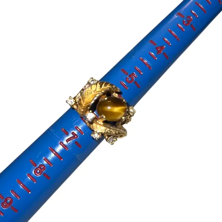 14K HGE (Gold plated) Size 6 Tigers Eye Rings CZ Stones Vintage