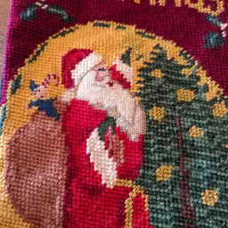 #01 Vintage Needlepoint Christmas Stocking Santa With Toys Merry Christmas