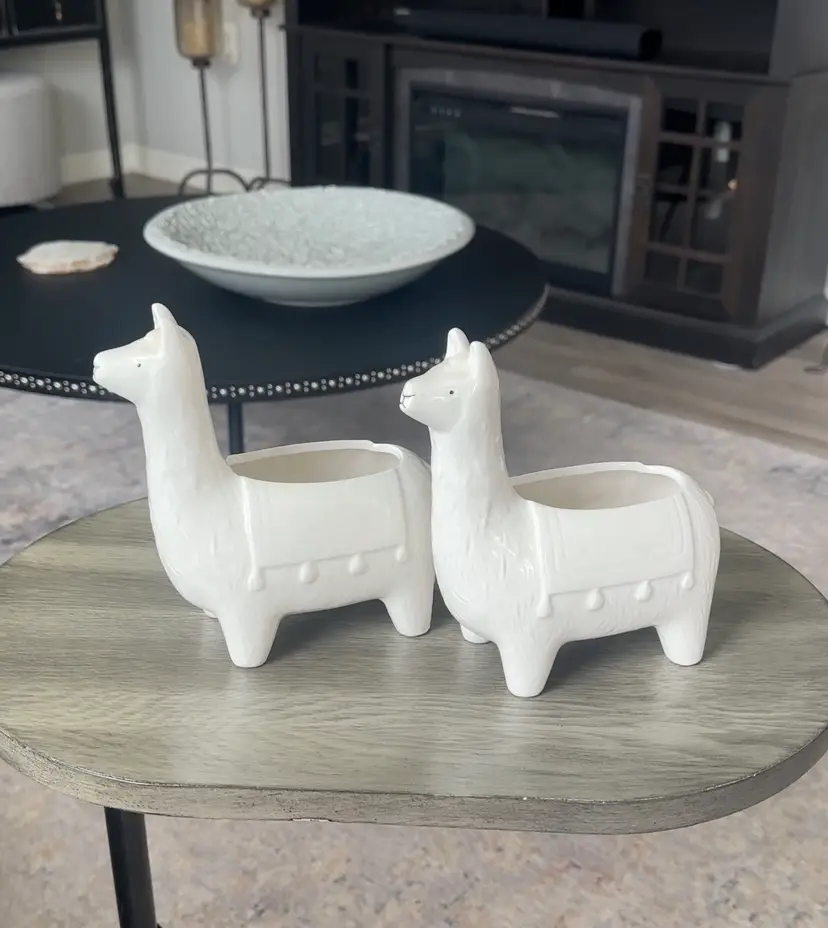 Vintage Creative Co-op Set Of 2 Ceramic Llama Flower Planters