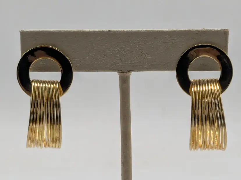 Vintage Gold Tone Hoop Dangle Pierced Earrings
