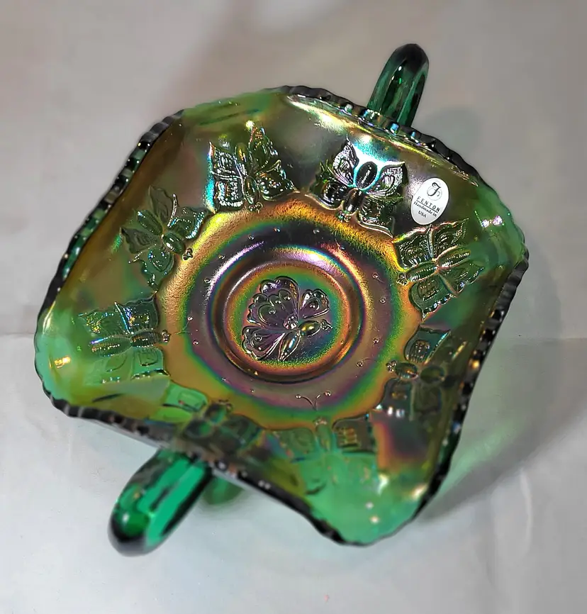 Fenton Emerald Marigold Carnivale Bon Bon Candy Dish