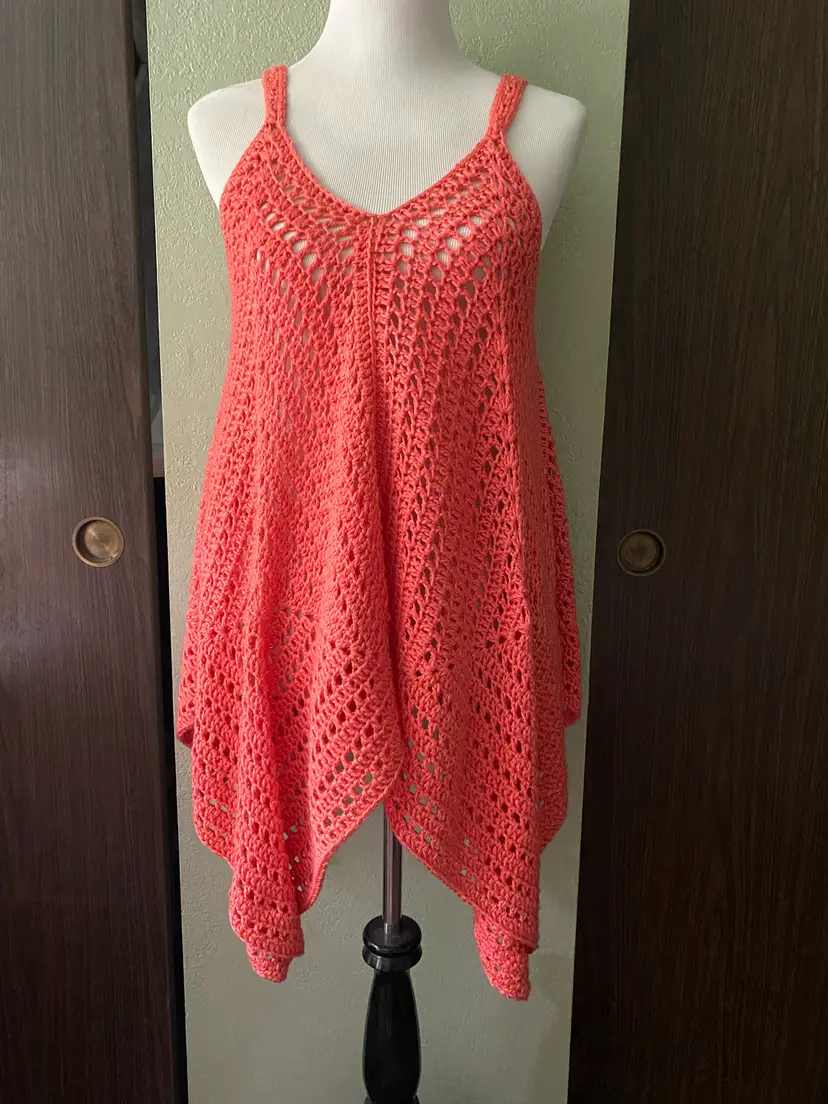 Handmade Crochet Flowy Coral Kerchief Tank Top Sz L/XL
