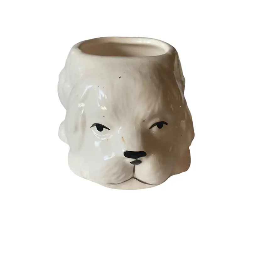 Vintage White Ceramic Dog Vase