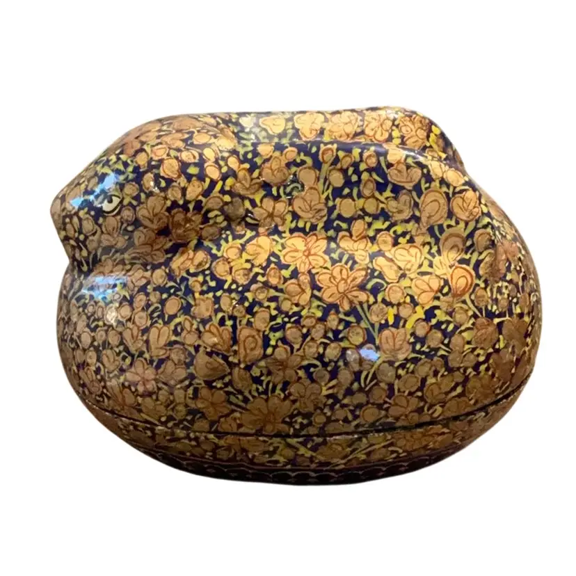 Vintage Handmade In India Paper-Mache Bunny Trinket Box 3 1/2β X 5β
