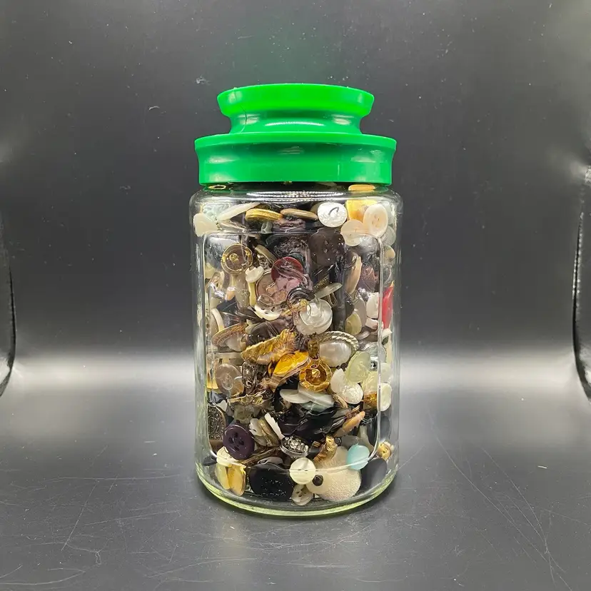 Anchor Hocking Summer Glass Jar of Vintage Buttons Craft Sewing Supplies