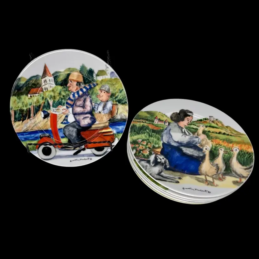 6 Williams Sonoma Perigord by Guy Buffet 8” Salad Plates Whimsical Vintage