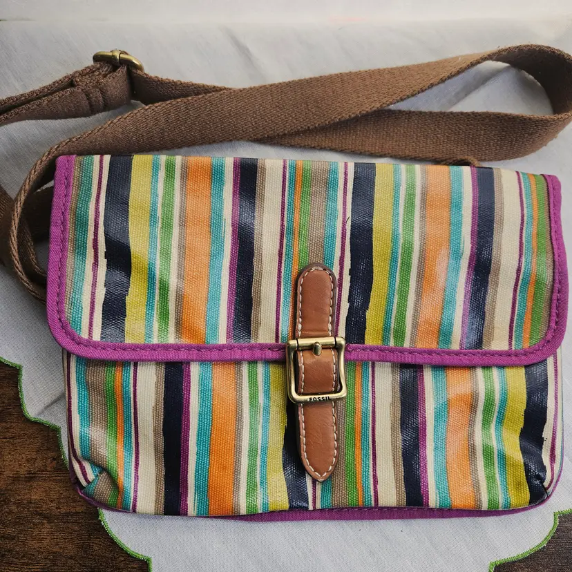 Fossil Striped Multicolor Shoulder Crossbody Bag Purse