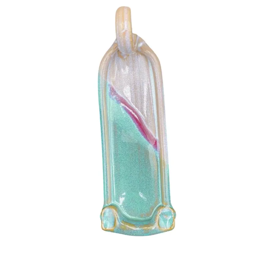 Handmade Studio Art Pottery Butter Sled, Majolica Teal to Purple Glaze