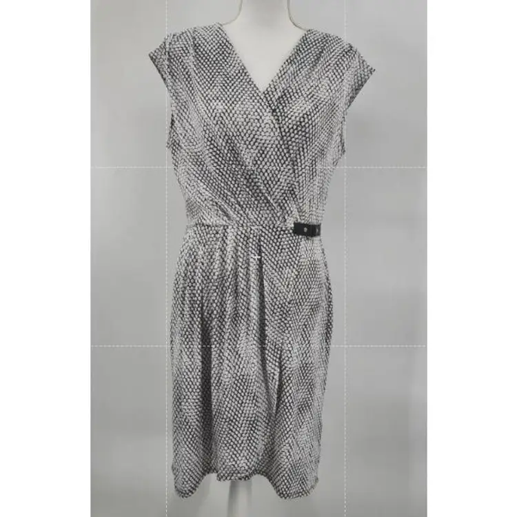 Michael Kors Black White Wrap Midi Knee Length Short Sleeve Dress Large