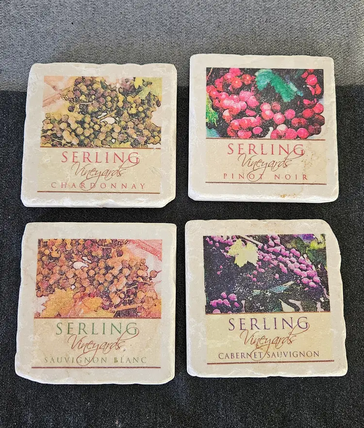Set of 4 Vintage Serling Vineyards Marble Stone Coasters