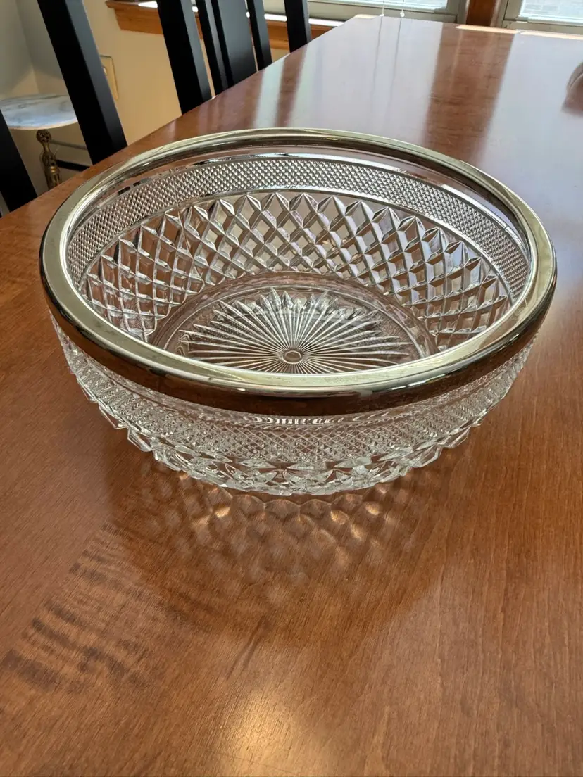 Vintage Clear Pressed Glass With Silver Plated Rim
