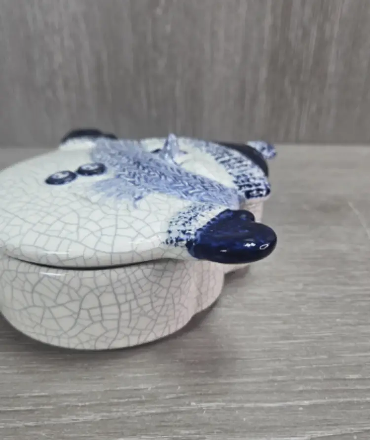 Dedham Pottery The Potting Shed Snowman Christmas Trinket Jewelry Box