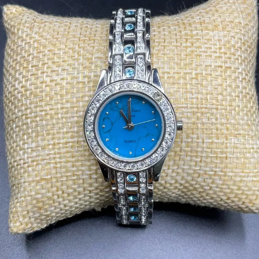 Main Line Time Blue / Clear Rhinestone Watch Metal silvertone Band