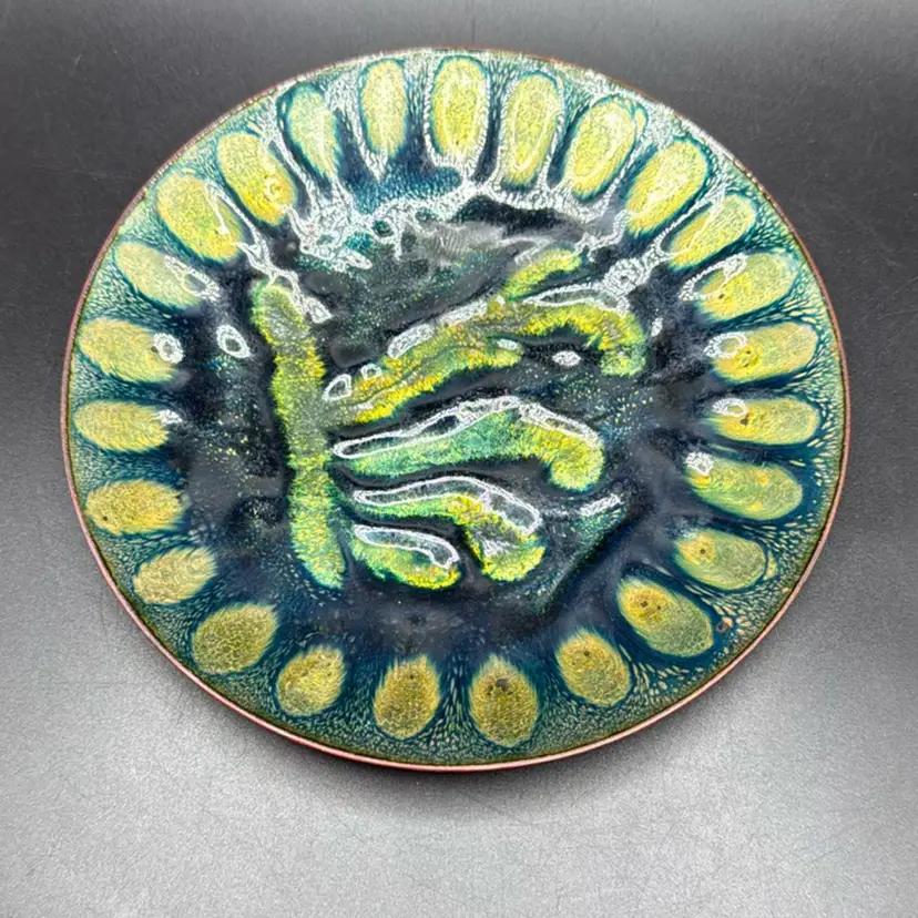 Abstract Butterfly Enamel on Copper Art Dish – Handcrafted Modern Studio Style