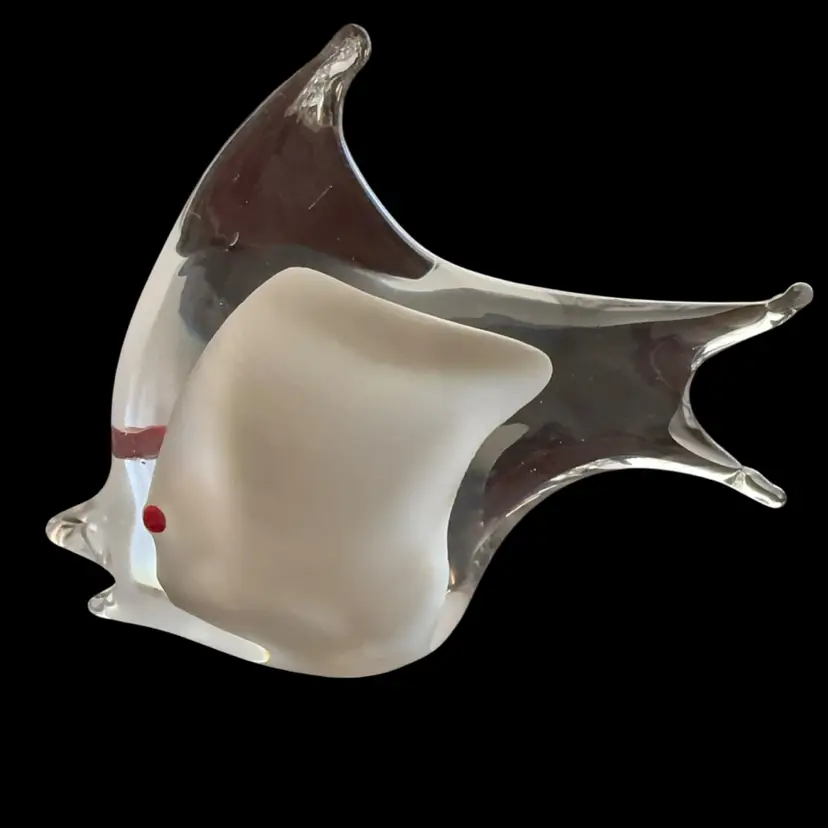 Art Glass Clear & White Angel Fish Paperweight