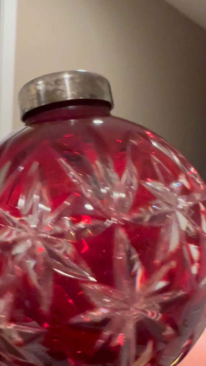 Highly Collectible Waterford Holiday Christmas Star Pattern Orb Ornament. Cut To clear ruby red.