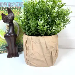 Crumpled Paper Pot, Cachepot Planter, Square Indoor Tabletop Plant Pot, Wrinkled Brown Bag Look