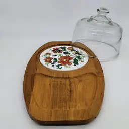 Dolphin Teak Wood Cheese Board & Glass Dome Cover