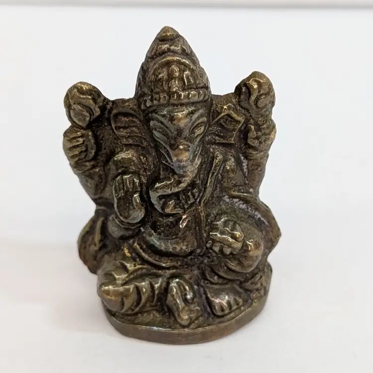 Sitting Lord Ganesha Statue Figurine Hindu Metal Miniature and Warrior Pendant