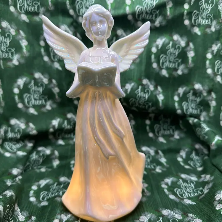 Porcelain Angel Holding Book Glows Steady Soft White Or Multi Color
