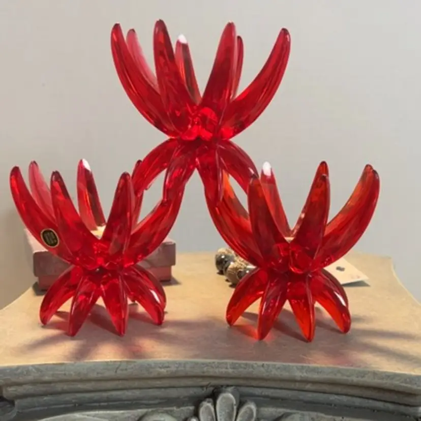 #274B Vintage West Germany Sputnik Lucite Candle Holders. Friedel Gus Gesch Set Of 3