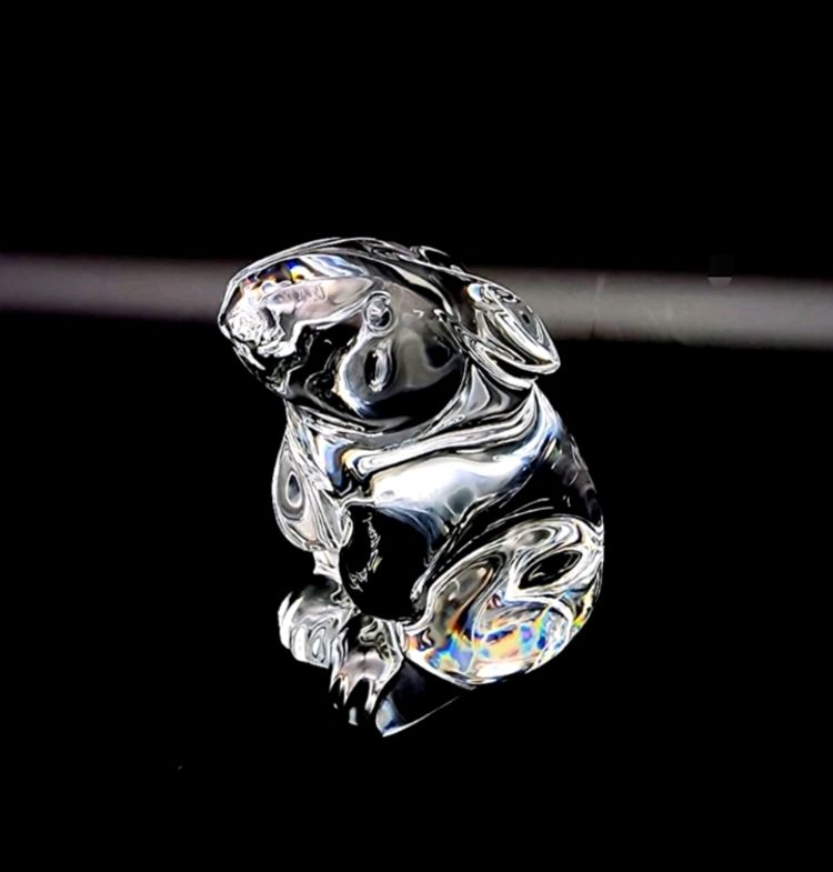 Vintage BACCARAT CLEAR CRYSTAL BUNNY RABBIT FIGURINE PAPERWEIGHT 3”TALL France