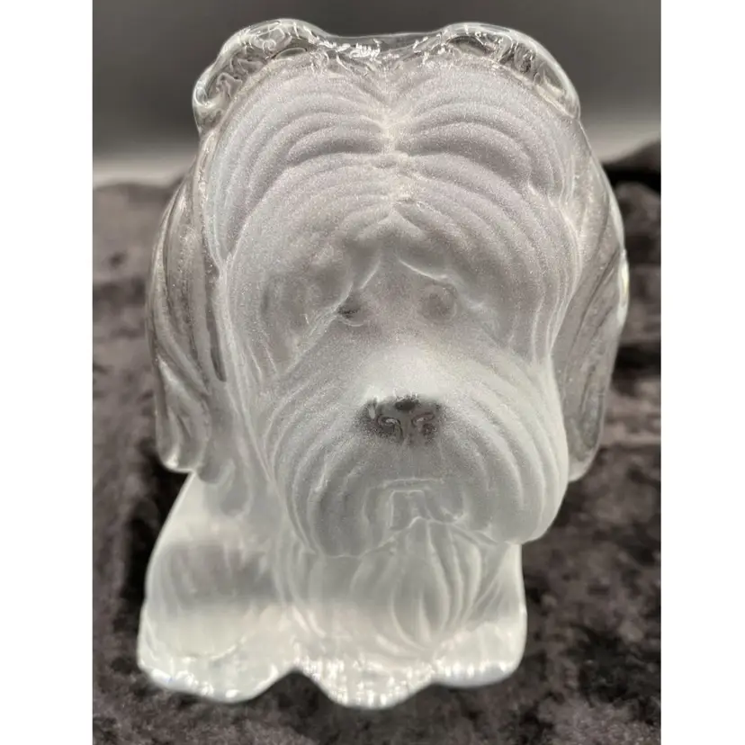 Vintage Viking Frosted Art Glass Puppy Dog Figurine/Paperweight/Bookend