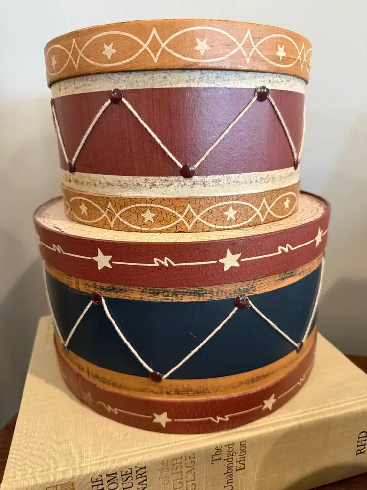 Nesting Primitive Christmas Drum Boxes