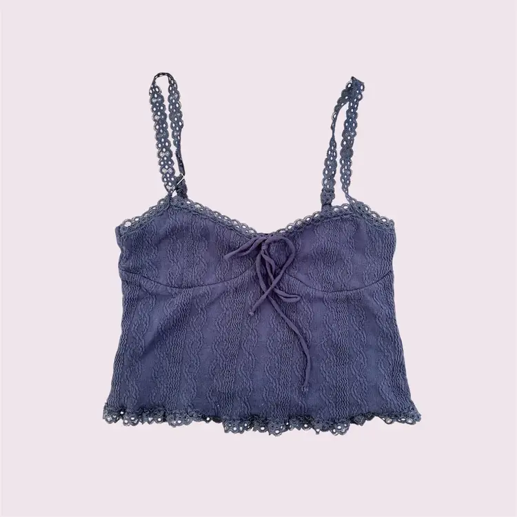 EDIKTED Lacey Blue Lace Sweetheart Mini Crop Cami Tank Small
