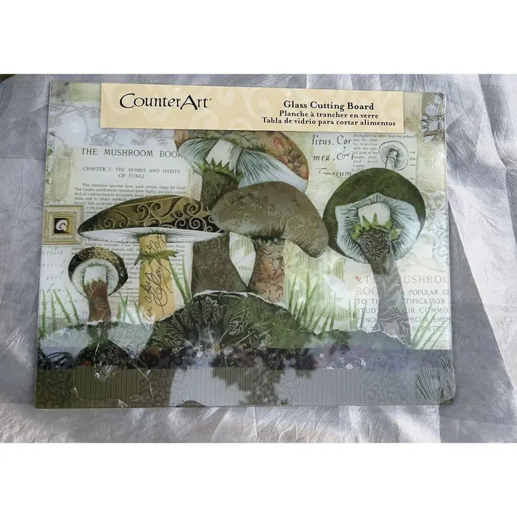 Counter Art Mushroom Glass Shatter Cutting Board Cottage Vintage Country Kitchen