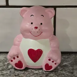80s Love A Lot Tender Heart Pink Care Bears Ceramic Piggy Coin Bank Decor 5"