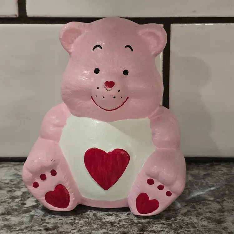 80s Love A Lot Tender Heart Pink Care Bears Ceramic Piggy Coin Bank Decor 5"