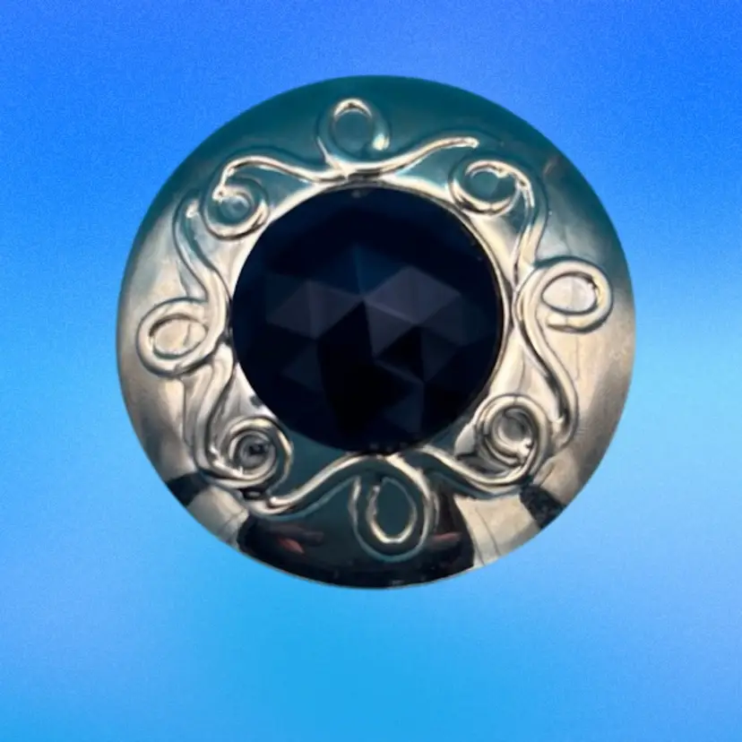 Gold-Tone & Black Plastic Round Brooch