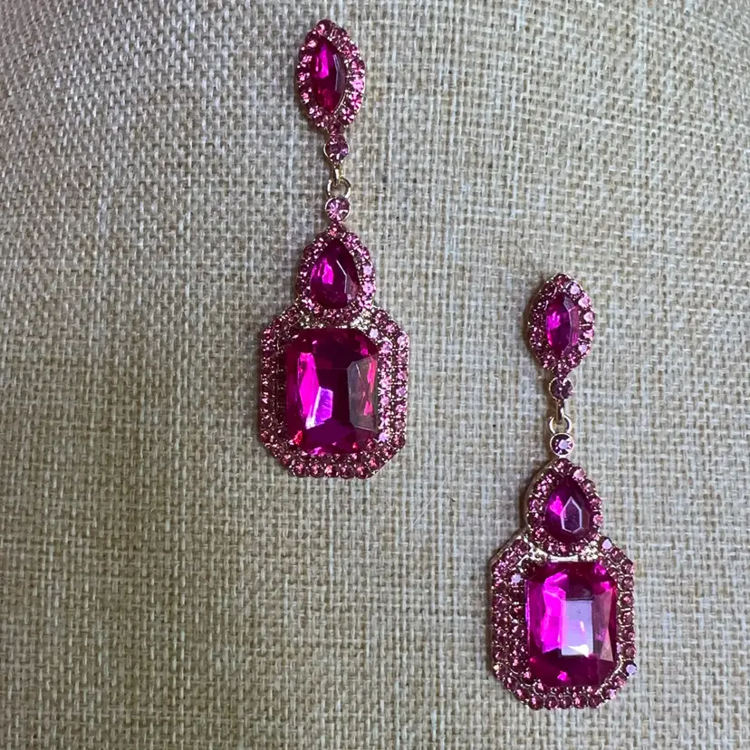 Hot Pink Glass Earrings