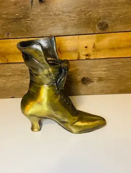 Vintage Brass Victorian Boot Vase Hollywood Regency Traditional Eclectic