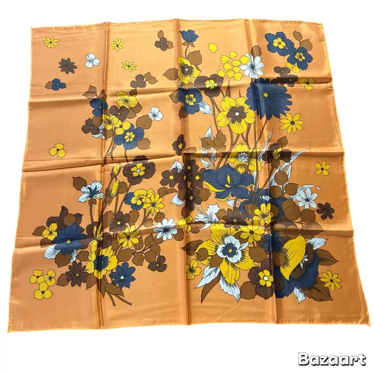 Vintage 1960's Acetate Scarf With Floral Design