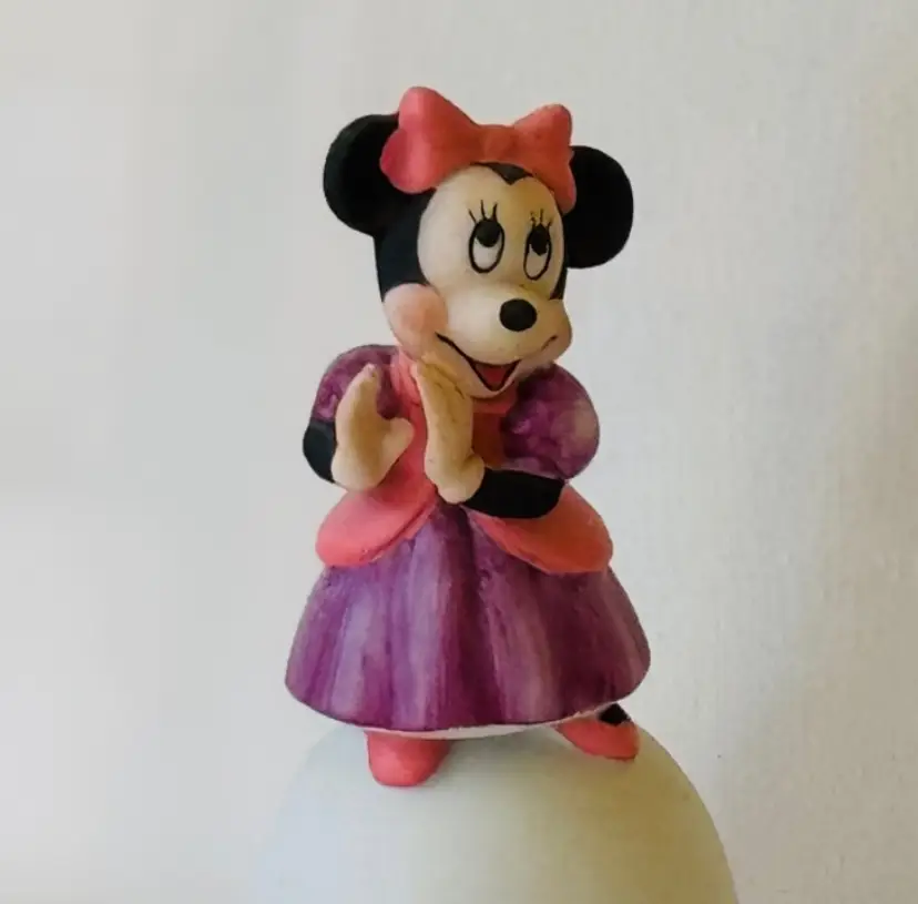 WALT DISNEY PRODUCTIONS - Minnie Mouse Pink Purple Porcelain Bell 5" X 3"