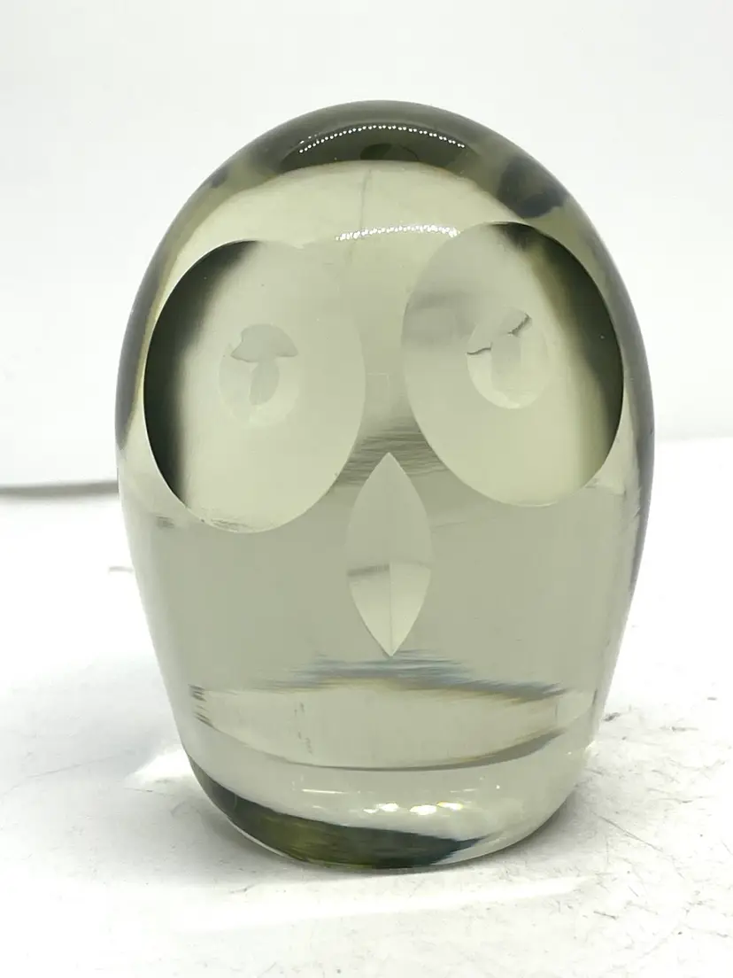 MCM Smoked Glass Owl Paperweight