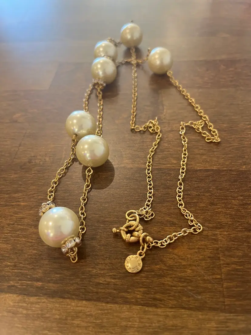 Vintage JCrew Gold Tone Faux Pearl Station Necklace