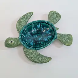 Vintage Ben Diller Maui Hawaii Aqua Sea Turtle Pottery Trinket Soap Dish 05/600