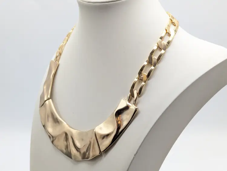 Chico's Chunky Gold Tone Wavy Paneled Statement Necklace NWT