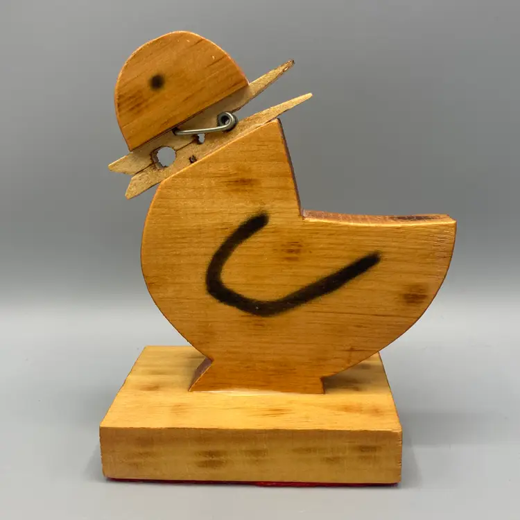 Vintage Wooden Duck Paper Recipe Card Holder Clothespin Clip