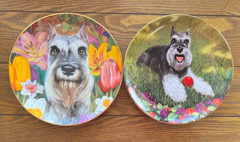 Set Of 2 Collectors Plates Miniature Schnauzers Collection By Christopher Nick For The Danbury Mint