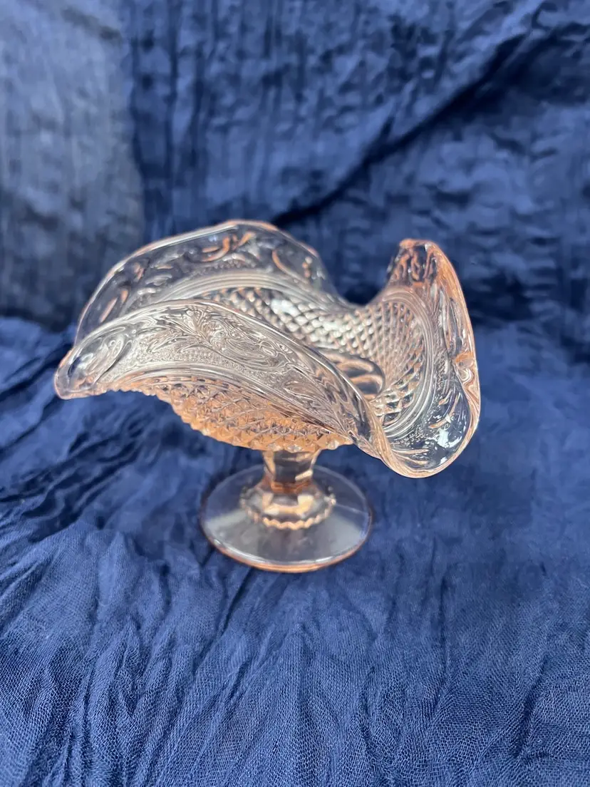 Elegant Pink Pressed Glass
Pedestal Compote Bowl