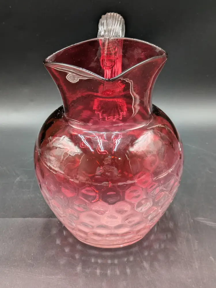 Antique cranberry coin dot 8.5" pitcher diamond opening
